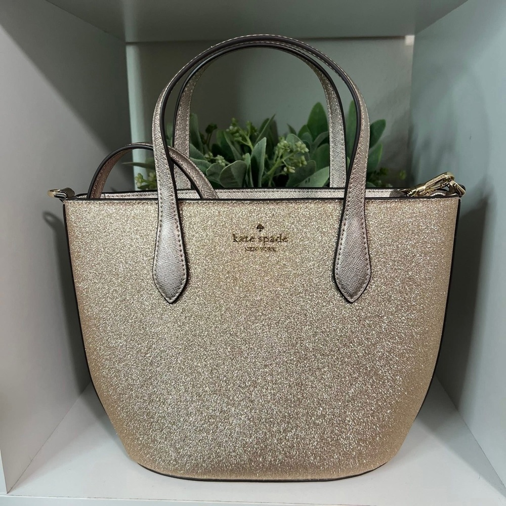 kate spade Glitter Metallic Gold Tote Bag New